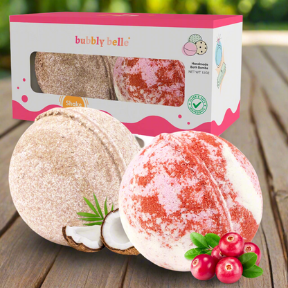 Coconut Cream & Sweet Cranberry Bath Bombs - Gift Boxed (6oz/ea. w/Rings)