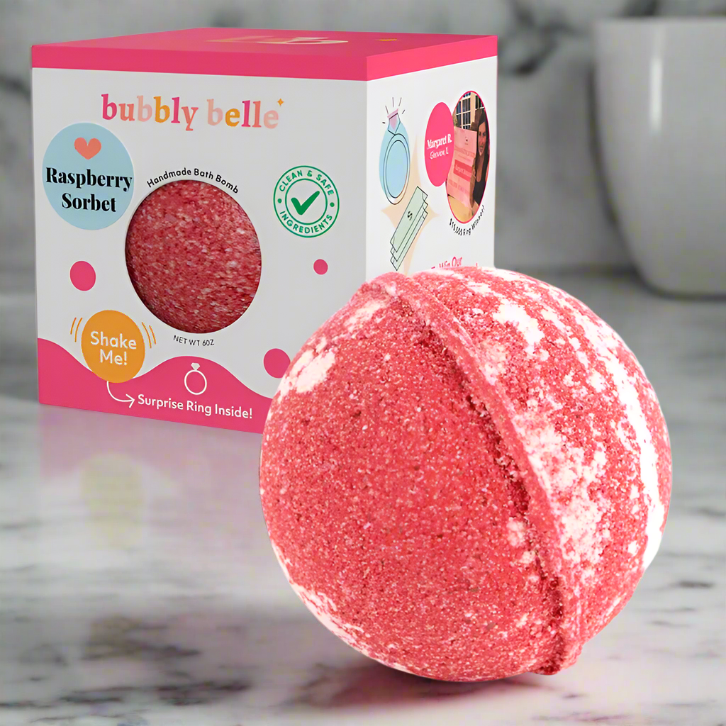 Bombe de bain au sorbet à la framboise - Coffret cadeau (6 oz/chacune avec anneaux)