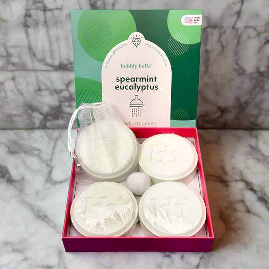 Spearmint Eucalyptus Shower Steamers (4 Pack+Ring+Shower Bag)