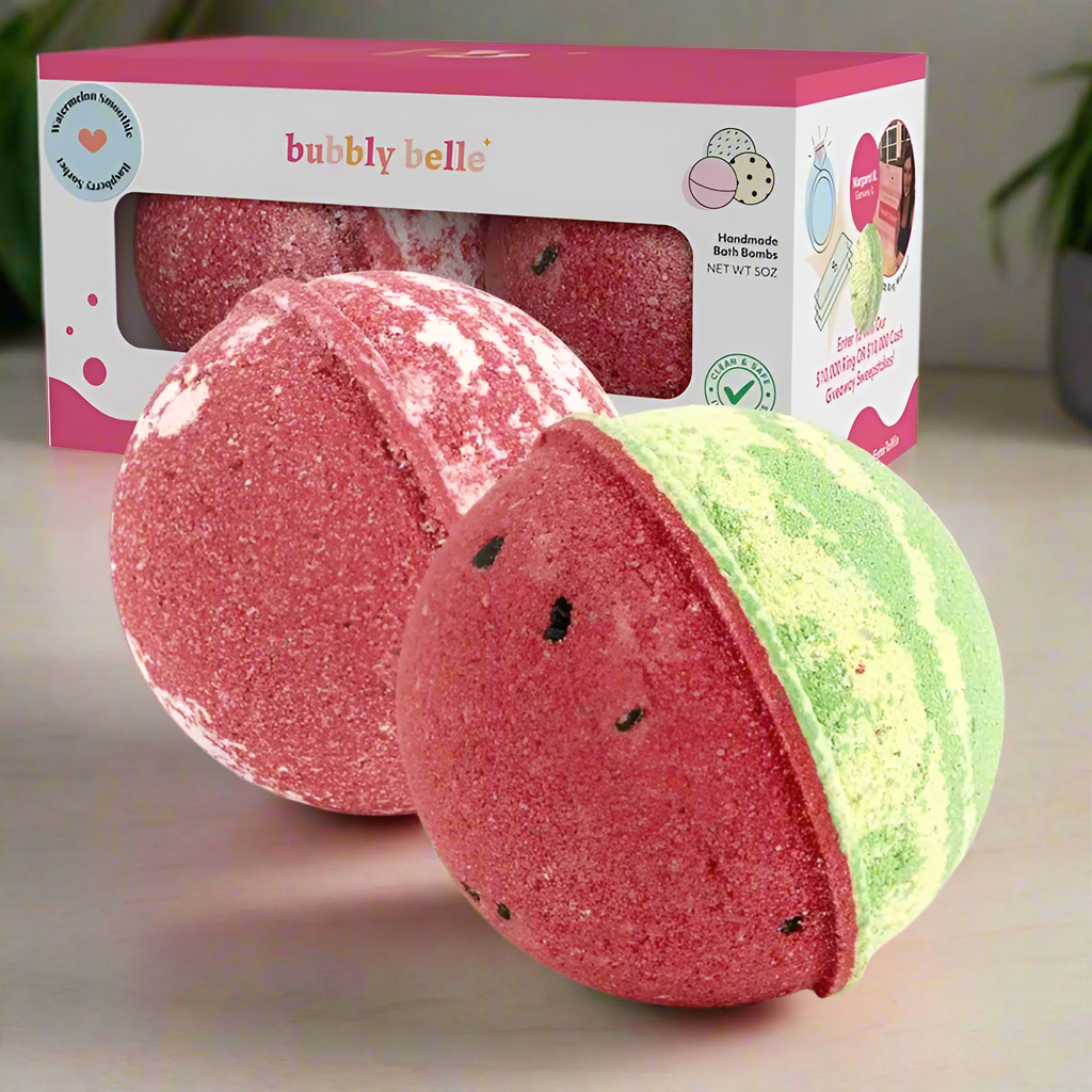 Watermelon Smoothie & Raspberry Sorbet Bath Bombs - Gift Boxed (6oz/ea. w/Rings)