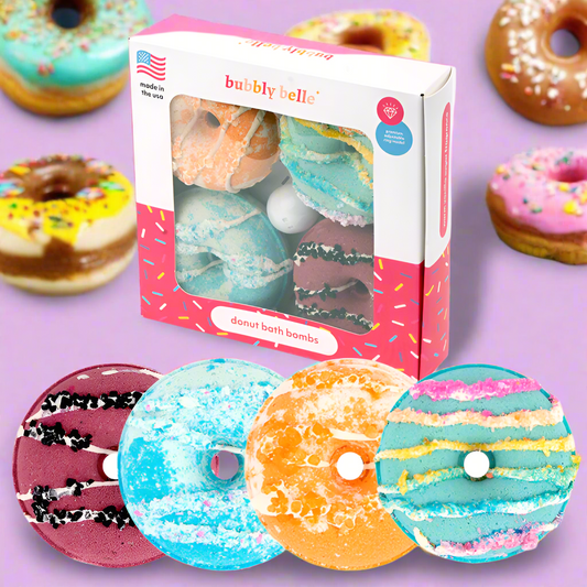 Fun-Filled Sugared Donut Bath Bombs (4 Pack + Ring)